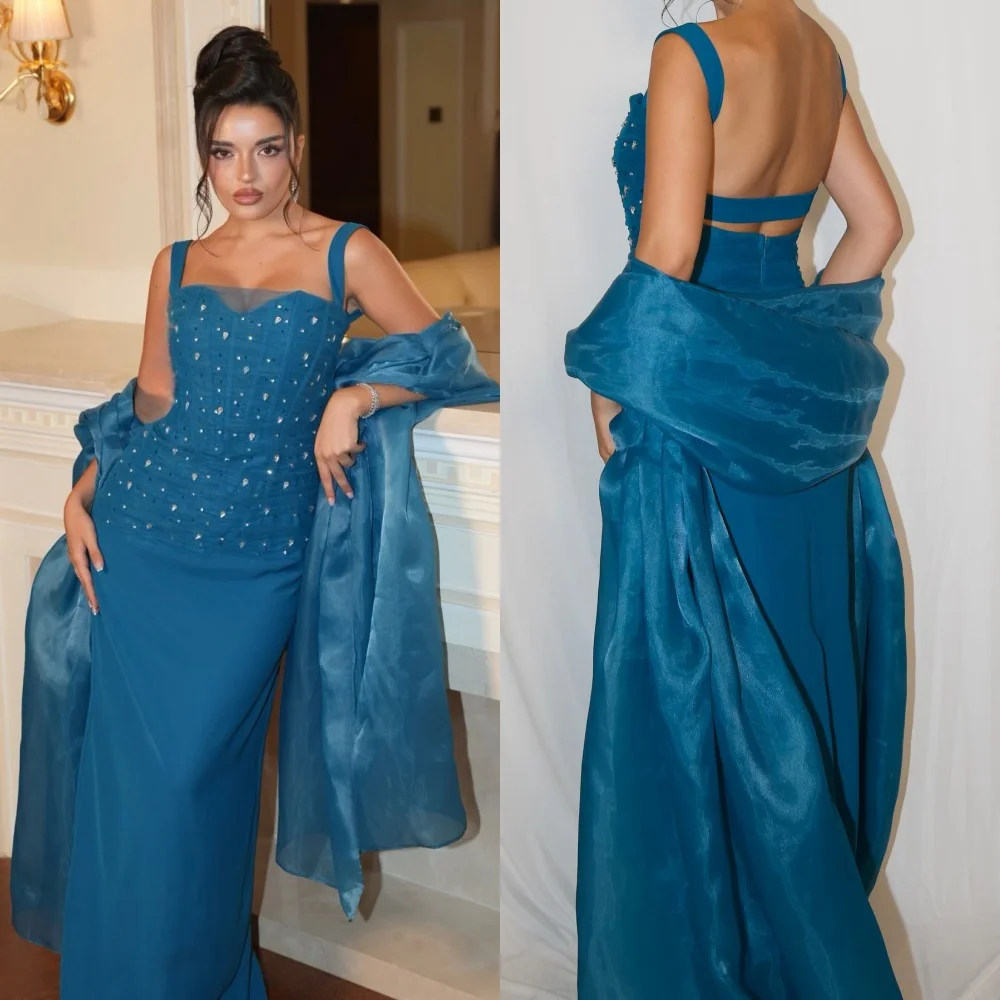 

Индивидуальные высококачественные джерси с блестками и складками, прямые длинные платья с квадратным вырезом, на заказ, для торжественных случаев