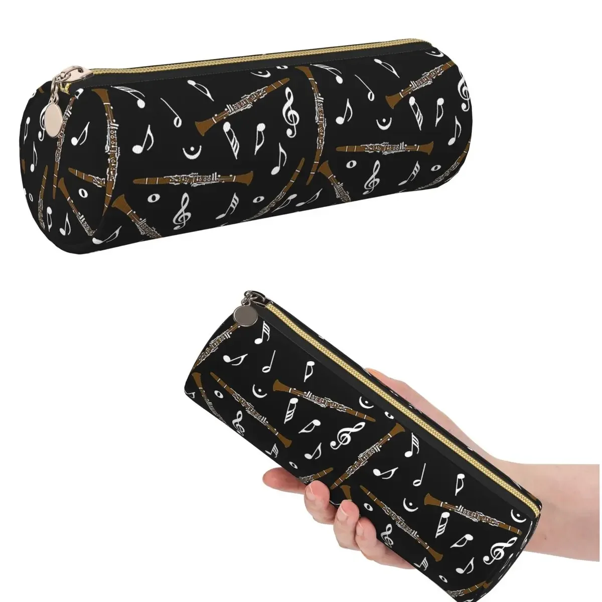 Clarinet Music Note Pattern Pencil Case for Students School Cylinder Pen Box Pencil Bag Pen Holder