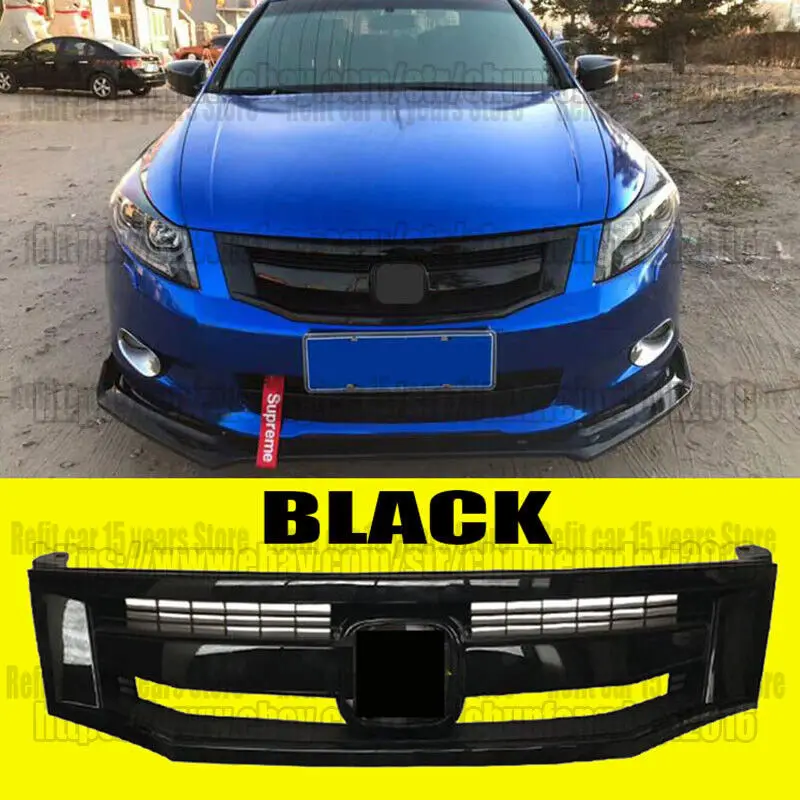 For 2008 2009 2010 8th Gen Honda Accord 4dr Sedan Glossy Black Front Grille Trim car assecories