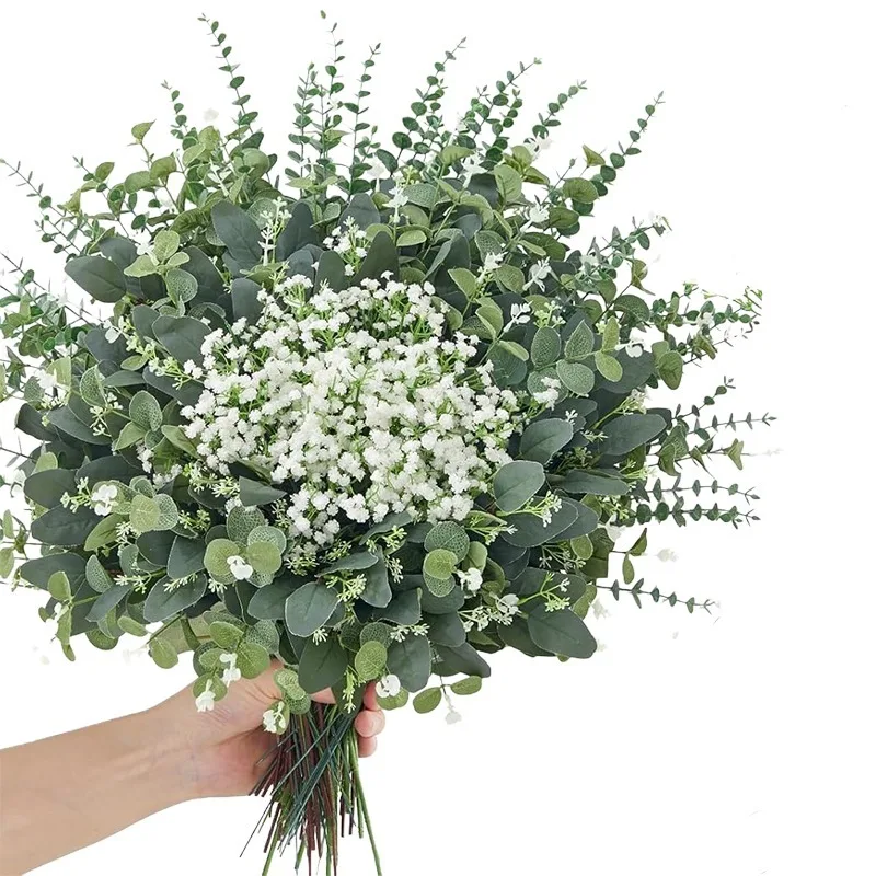 

120 Pcs 4 Kinds Mixed Eucalyptus Greenery Stems Artificial Bulk and Greenery Stems for DIY Bouquets Wedding Home Floral Decor