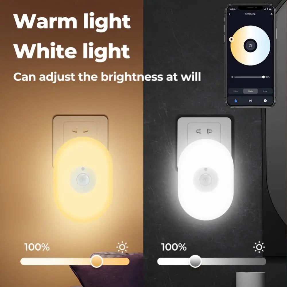 

1~8PCS Tuya Warm White And Rgb Motion Sensor Night Light App Control Room Ambiance Led Easy-to-install Night Light With Pir Wifi