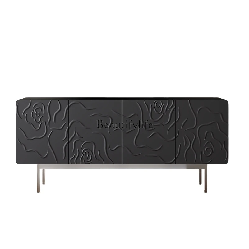 

French side cabinet retro black solid wood high-end living room homestay storage cabinet