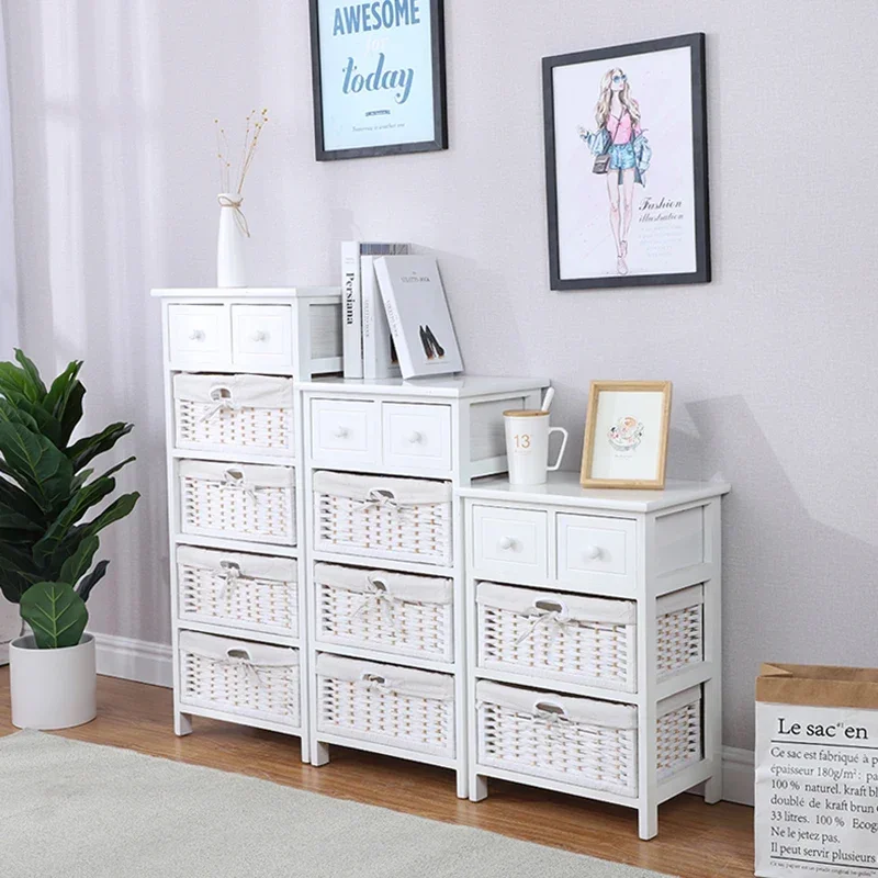 

Countryside Living Room Furniture Wood Cabinets with Rattan Basket Drawerdrawer type storage Living room cabinet