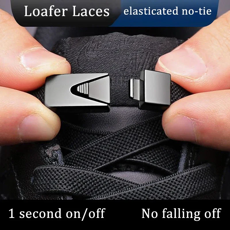 

8MM Width Flat Elastic Laces No Tie Shoe Laces Press Lock Sneaker Quick Safe Metal Lock Shoelaces Kid Adult Shoe Accessorie