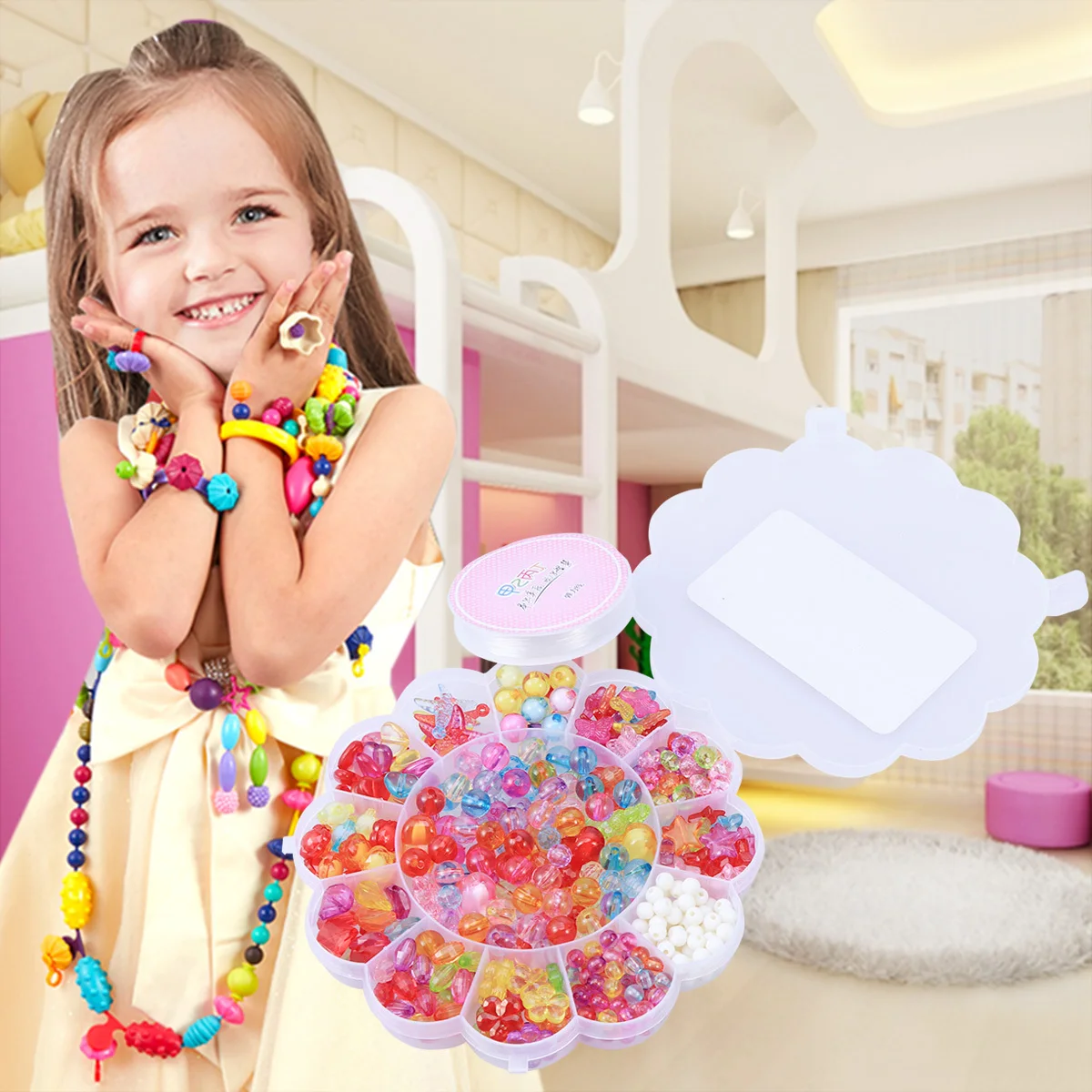 1 set di perline assortite per bambini set fai da te fatto a mano kit di perline artigianali educativi per bambini creatività mano occhio coordinazione