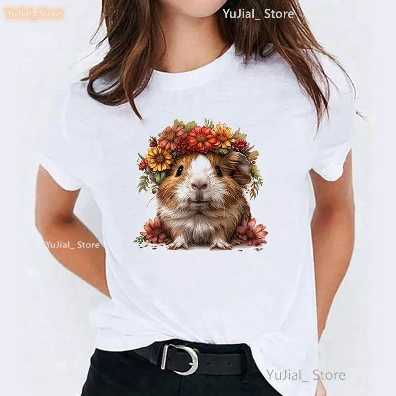 

New Watercolor Guinea Pig Family Animal Printed Tshirt Women Funny Kawaii T Shirt Femme Summer Fashion T-Shirt Female Tops