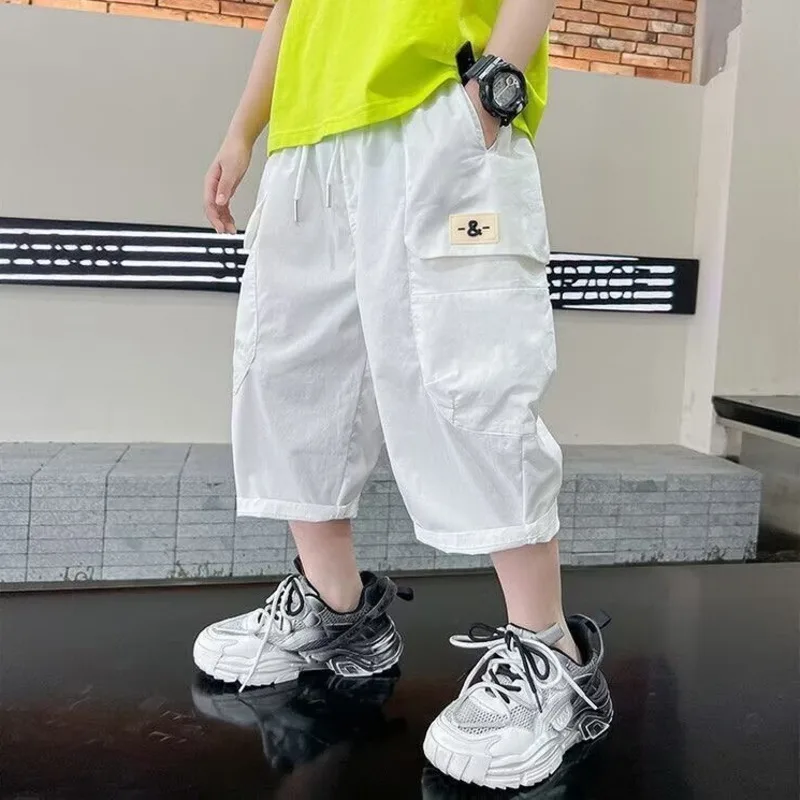 

Boys' Pants Summer Children's Summer Mid-pants Boys' Three-point Casual Loose-waisted Wide-leg Pants for 5-14Years Old