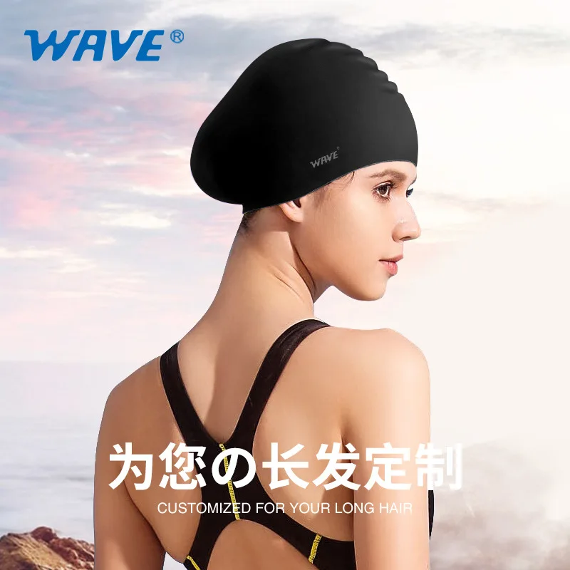 WAVE Swimming Cap for Swimming Pool Trend Silicone Sports Adult Long Hair Unisex Ear Protection Waterproof Swimming Cap