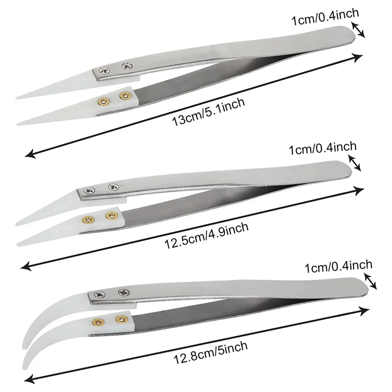 

AT44-24 Pcs Precision Reverse Solder Tweezers, Non-Conductive, Anti-Magnetic Pointed And Curved Tips Tweezers Set
