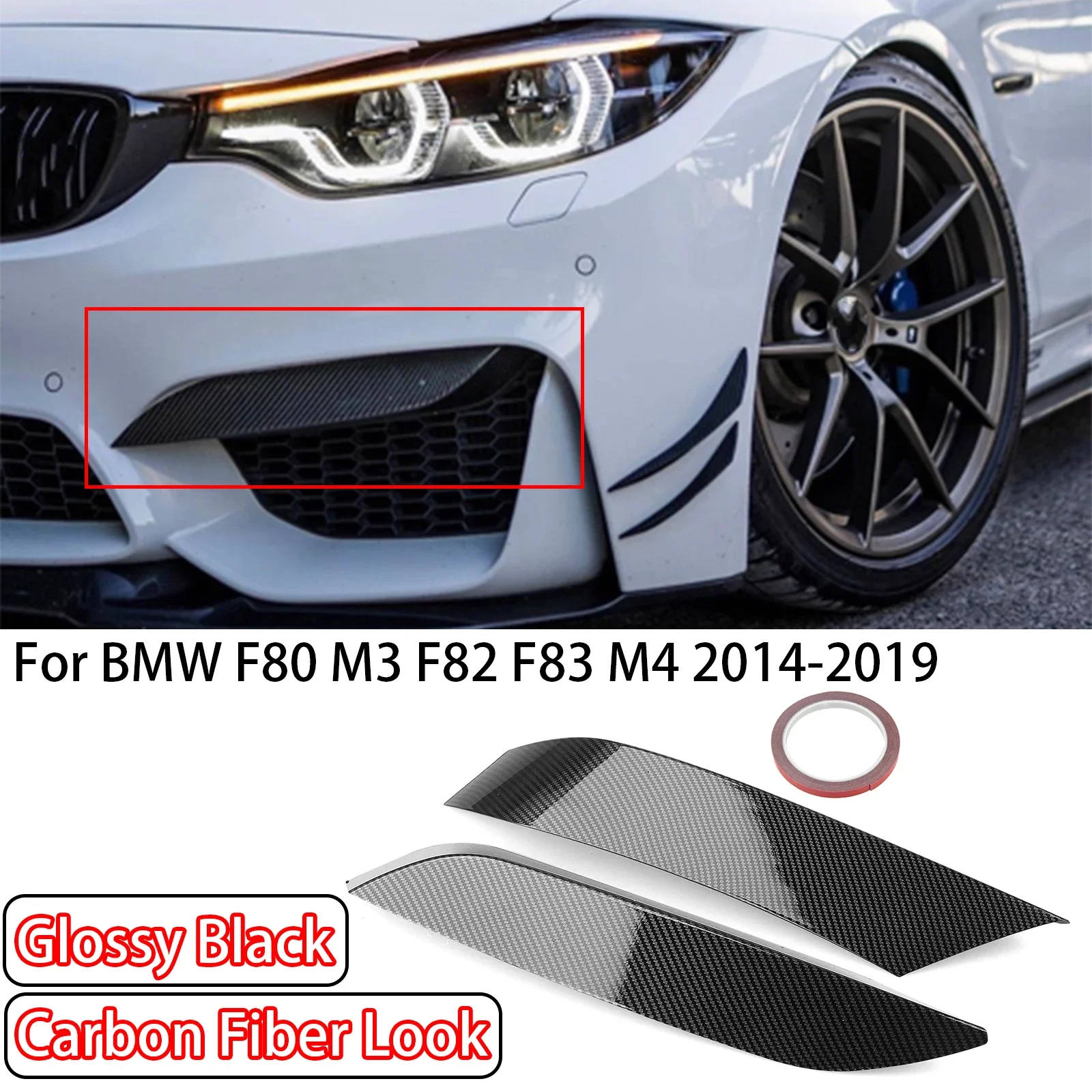 Front Bumper Side Air Vent Splitter Lip Canard Eyelid Trim For BMW F80 M3 F82 F83 M4 2014-2019 Intake Frame Upper Spoiler Cover