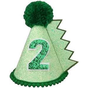 Jungendinosaurier -Geburtstagshut, eine grüne Kopfbedeckung, Babypartydekoration, zwei Glitzerparty -Krone, 1PC 6 Hauptverkauf Chapeu Dinosaurierparty - №1