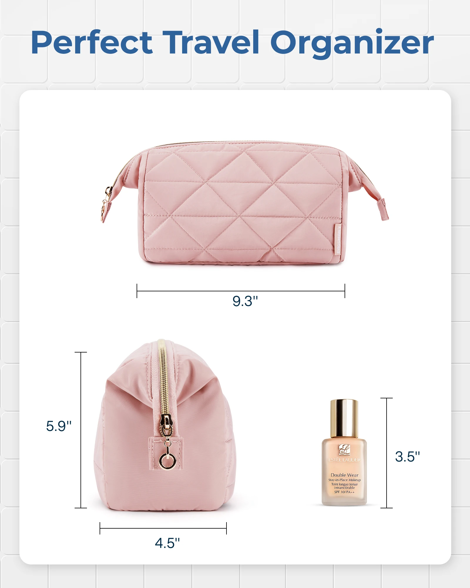 BAGSMART Borsa per organizer per trucco Borsa per cosmetici ampia aperta Custodia per trucco imbottita gonfia per articoli da toeletta essenziali Accessori Spazzole