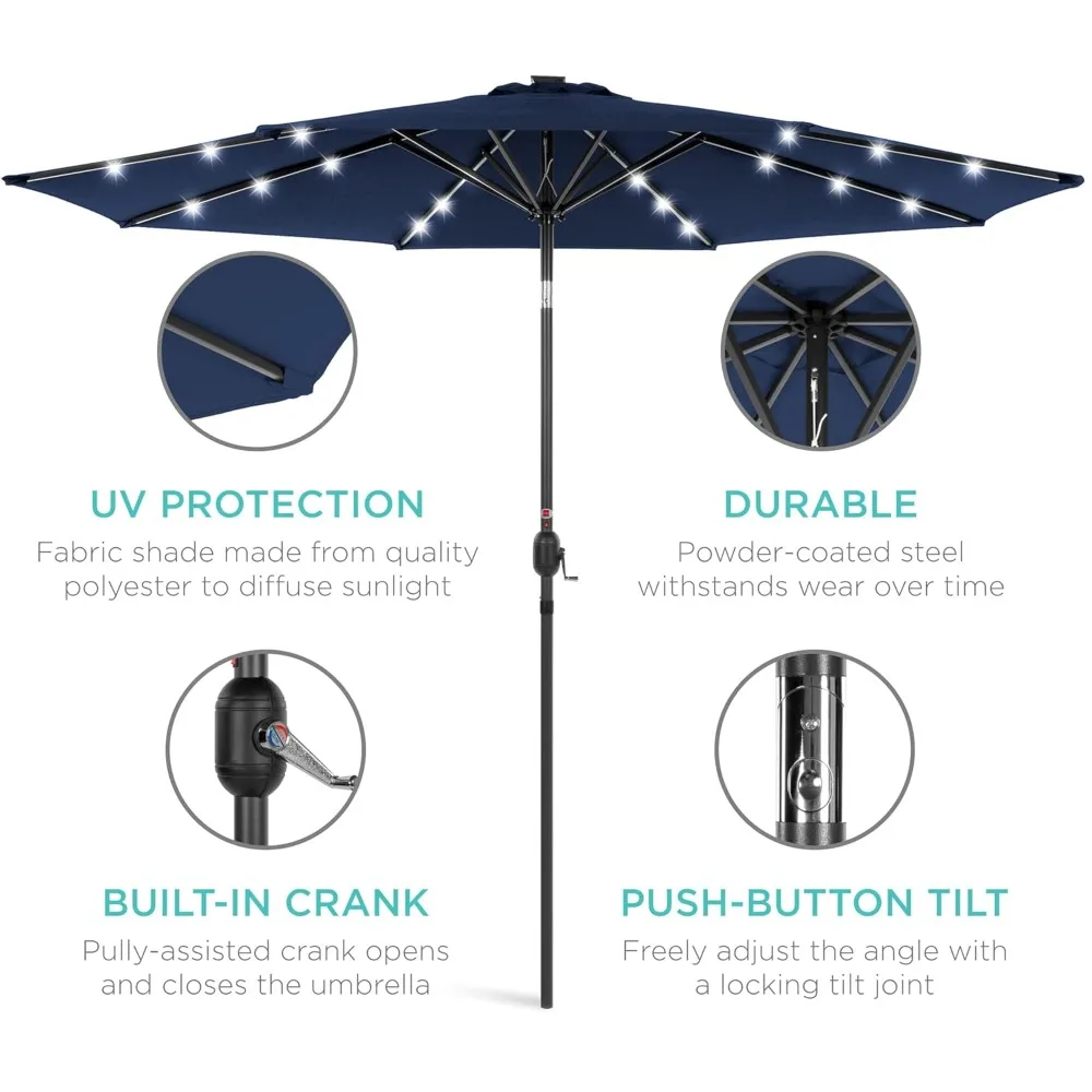 10ft Solar Polyester LED Lighted Patio Umbrella W/Tilt Adjustment and UV-Resistant Fabric, Customized