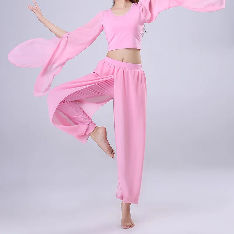 Spodnie do tańca latynoamerykańskiego z rozcięciem, szyfonowe spodnie do tańca nowoczesnego, do ćwiczeń tańca klasycznego, na występy sceniczne, do tańca brzucha i lirycznego.