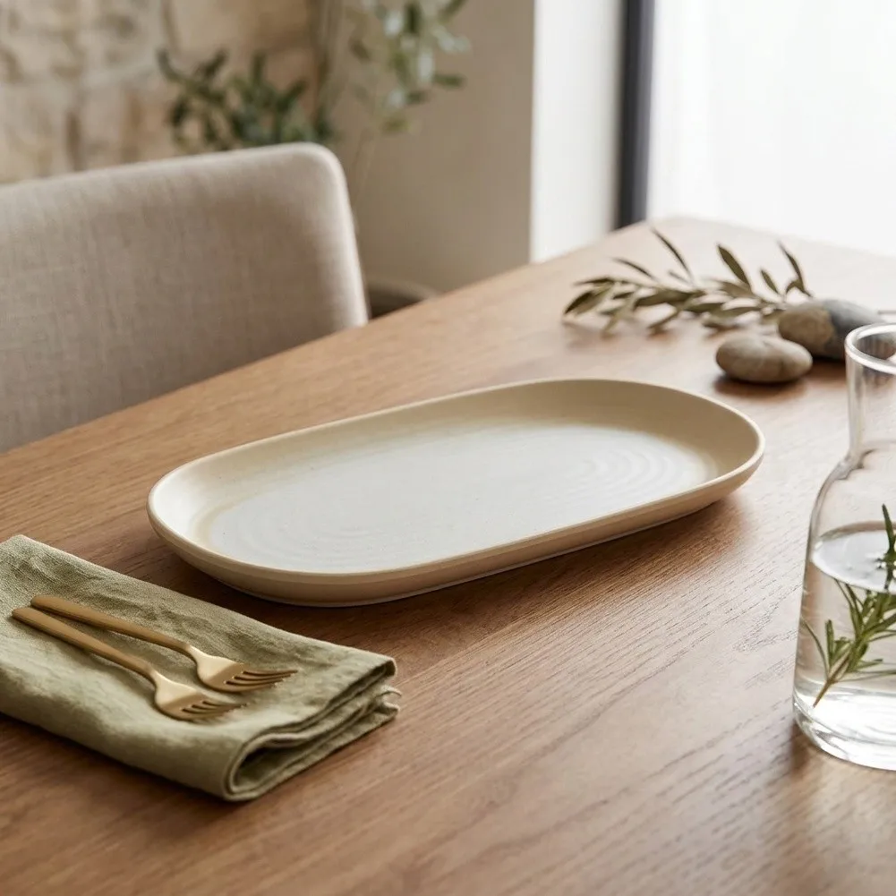 2 Pcs Melamine Oval Long Plates Rustic Dual Color Flat Trays For Serving Appetizer Cheese Platters Home Restaurant Dinnerware