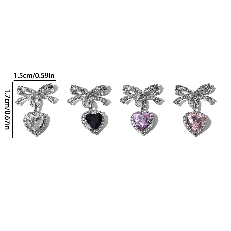 Kawaii Bow Nail Art Charms 3D ญี่ปุ่น Bow Tie เครื่องประดับเล็บ Rhinestone ตกแต่ง DIY จี้รูปหัวใจอุปกรณ์เสริม