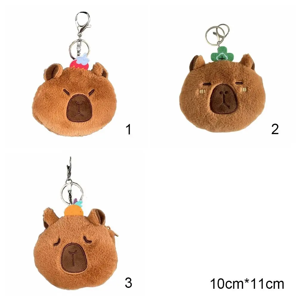 Brown Cartoon Capybara Purse Creative Hairy Bag Ornament Keyrings Pendant Storage Packet Cute Plush Doll Keychain