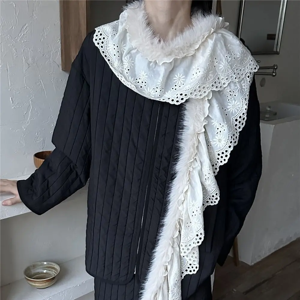 Cute Y2k Lace Scarf Spicy Girl Thicken Shawl Warm Solid Color Winter Scarves Women/Men