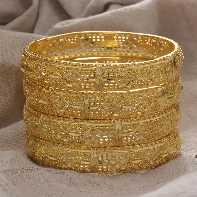 

Ethiopian Gold Color Bangles for Women Men Girls Gold Color Flower Bracelets Middle Eastern Fashion Jewelry