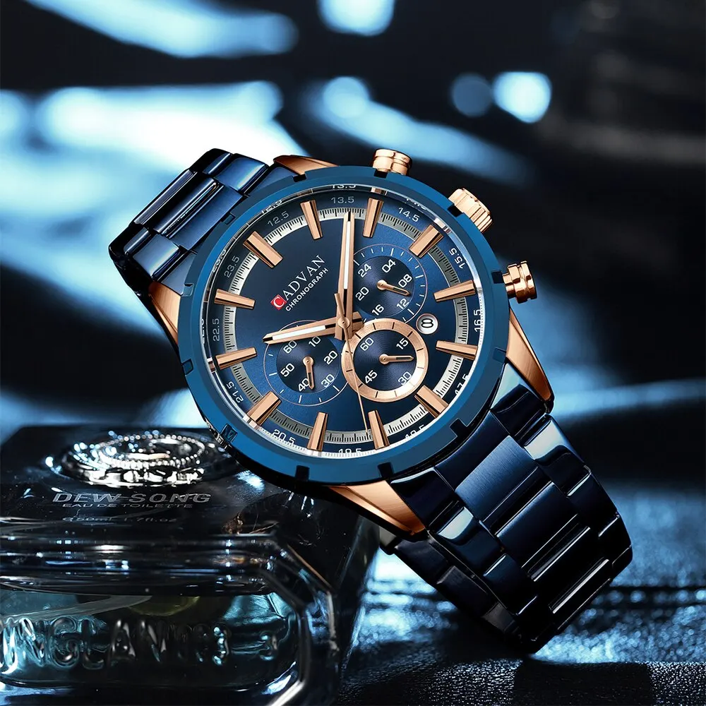 CADVAN Men Watch Top Brand Luxury Sports Quartz Mens Watches Full Steel Waterproof Chronograph Wristwatch Men Relogio Masculino