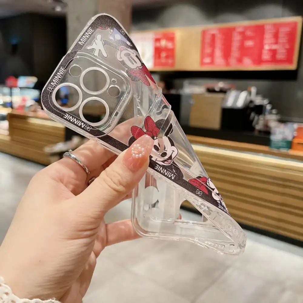 Cute Cartoon Anime Minnie Mouse Phone Case for IPhone 11 12 13 14 15 Pro Max X XR XS 7 8 Plus Soft Tpu Wallet Cover Card Holder