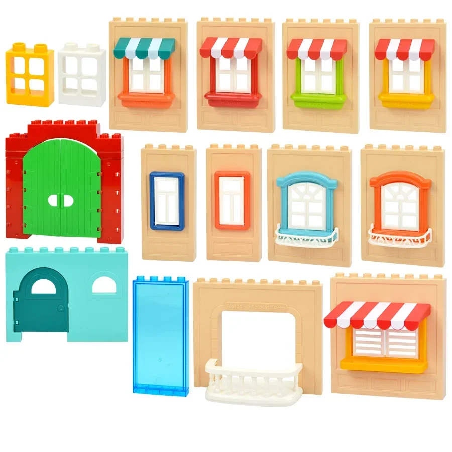 Big Size Building Blocks House Parts Construction Window Door Wall Roof Large Bricks Assemble Educational Compatible Duploes Toy