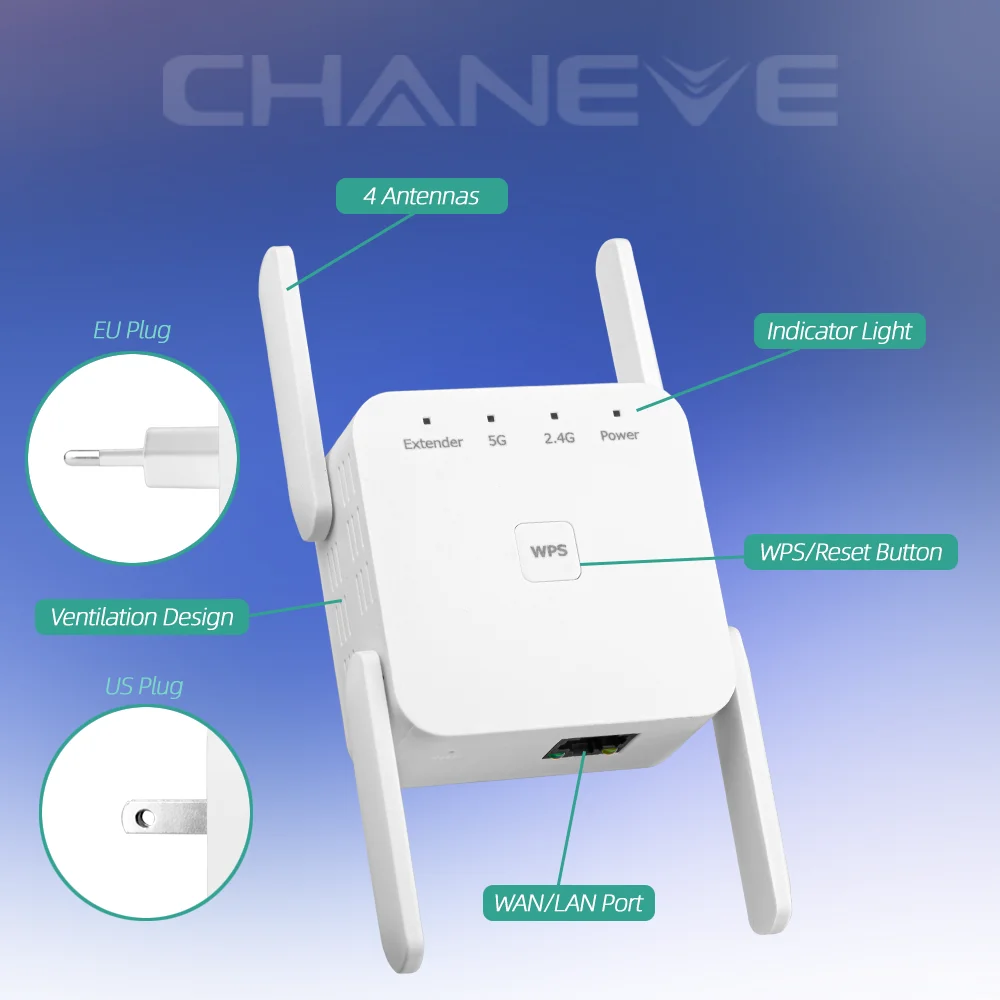 WiFi Repeater 1200Mbps 2.4Ghz/5Ghz Wireless Range Extender Signal Amplifier Wi-Fi Repetidor Booster Long Range For Home Office