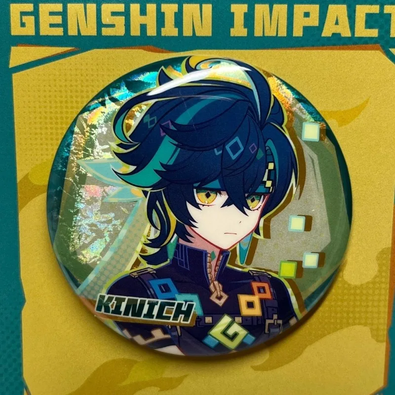 Anime Genshin Impact Kinich 58MM Fans Works Silver Glitter Pin Badge Cosplay Accessories for Clothes Backpack Decor Brooch Bag