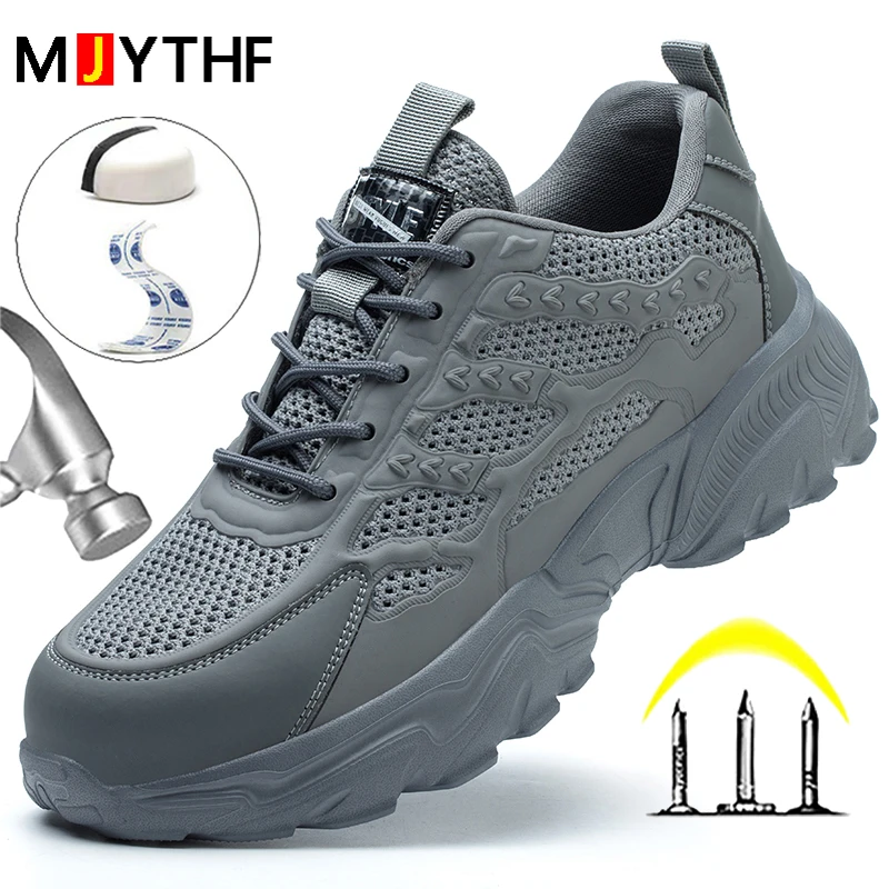 Breathable Mesh Safety Shoes Men White Protective Shoes For Men Women Work Sneakers Summer Lightweight Indestructible Shoes