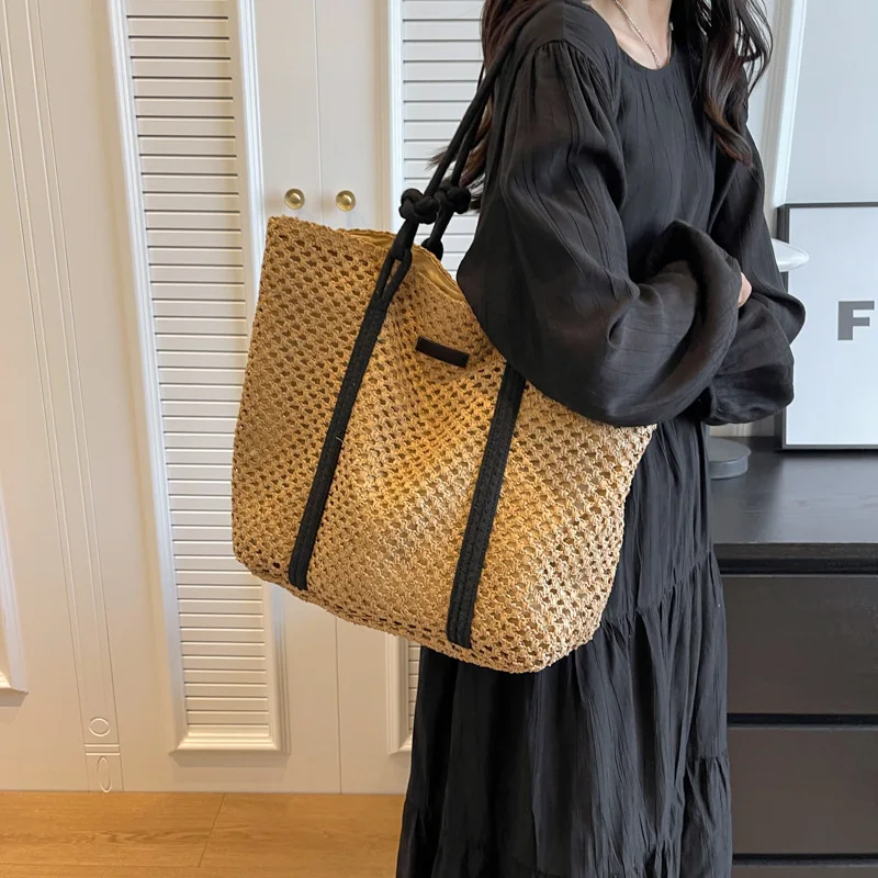 Elegante Damen Stroh gewebte Handtasche Frauen Urlaub Strandtasche Casual Shopper Tote Top-Griff Taschen Mode Unterarm Umhängetaschen – Detail 13
