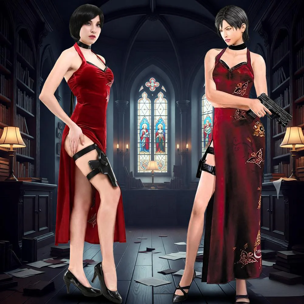 

Red Lace Cheongsam Lingerie Suit Movie Secret Service Outfits Ada Wong Cosplay Dress Uniform Halloween Christmas Costume Women