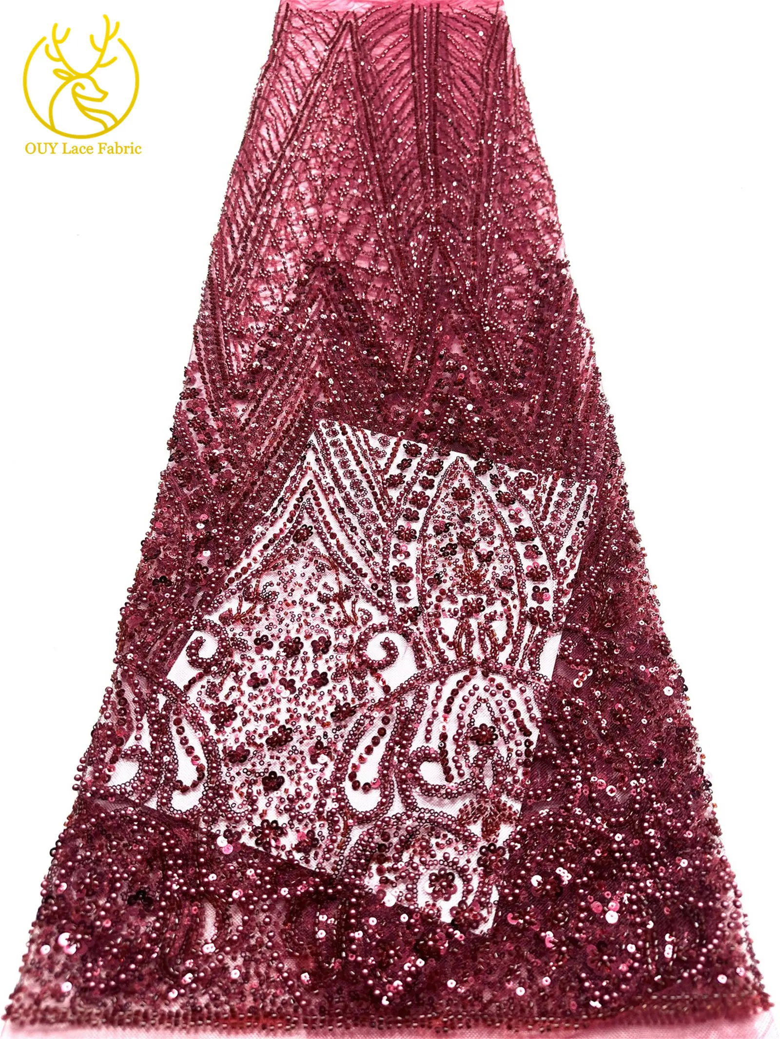 Rosa Eleganter Afrikanischer Bräutigam Perlenbesetzter Spitzenstoff 2026 Hochwertiger Französischer Tüll Pailletten-Spitzenstoff Nigerianisches Hochzeitskleid Spitze – Detail 29