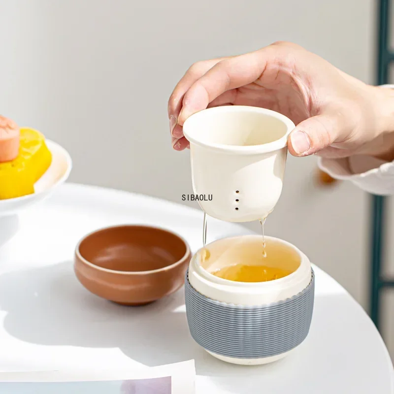 طقم شاي للسفر على الطراز الياباني، وعاء، كوب مكتب محمول، طقم Kuai Ke صيني بسيط