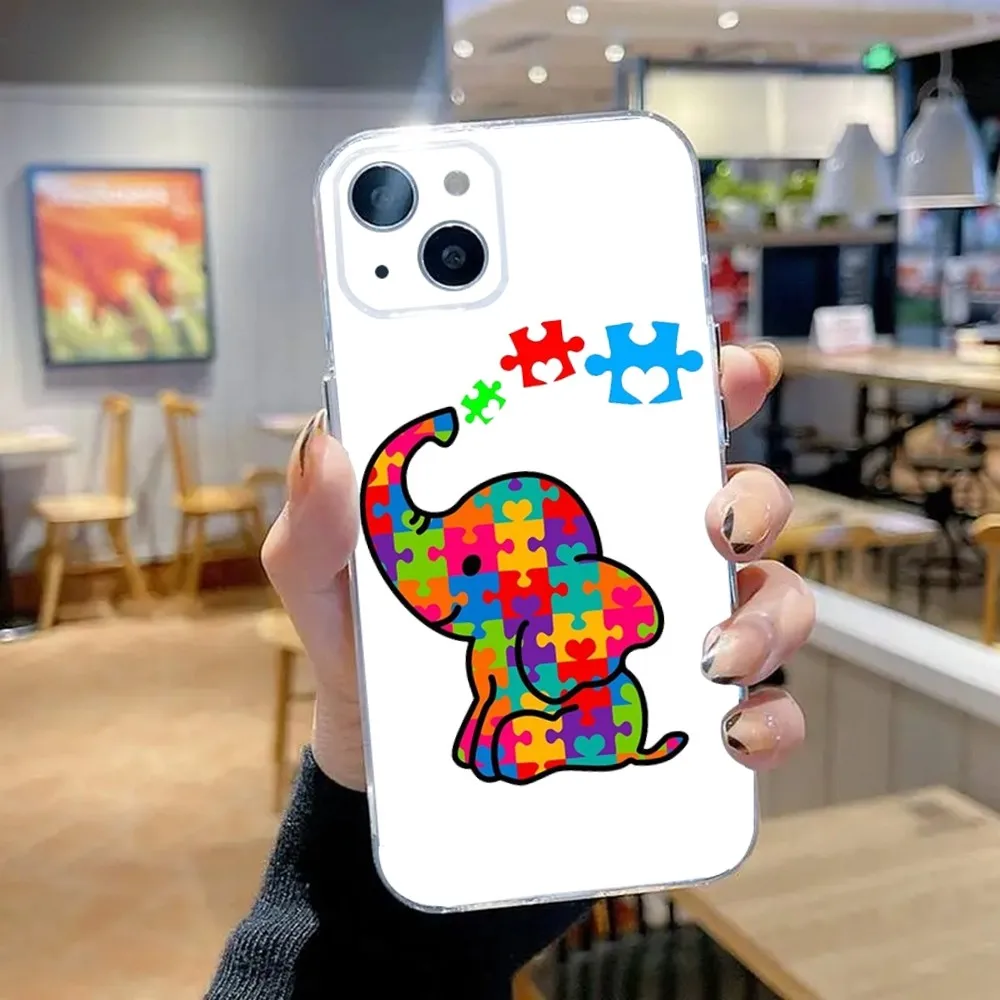 Puzzle Autism Awareness Phone Case For iPhone 15,14,13,12,11 Plus,Pro,Max,XR,XS,X,7,8 Plus,SE,Mini Transparent Silicone Soft