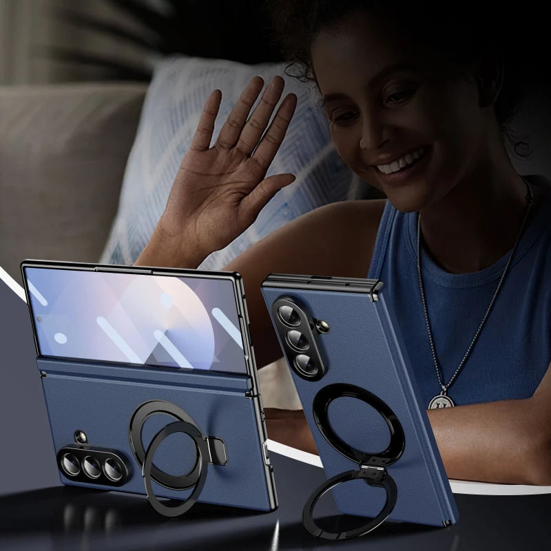 

Кожаный чехол с защитой шарниров для Samsung Galaxy Z Fold 8, 7, 6, 5, 4, 3, 5G, чехол Magsafe со складной подставкой, горизонтальный, вертикальный