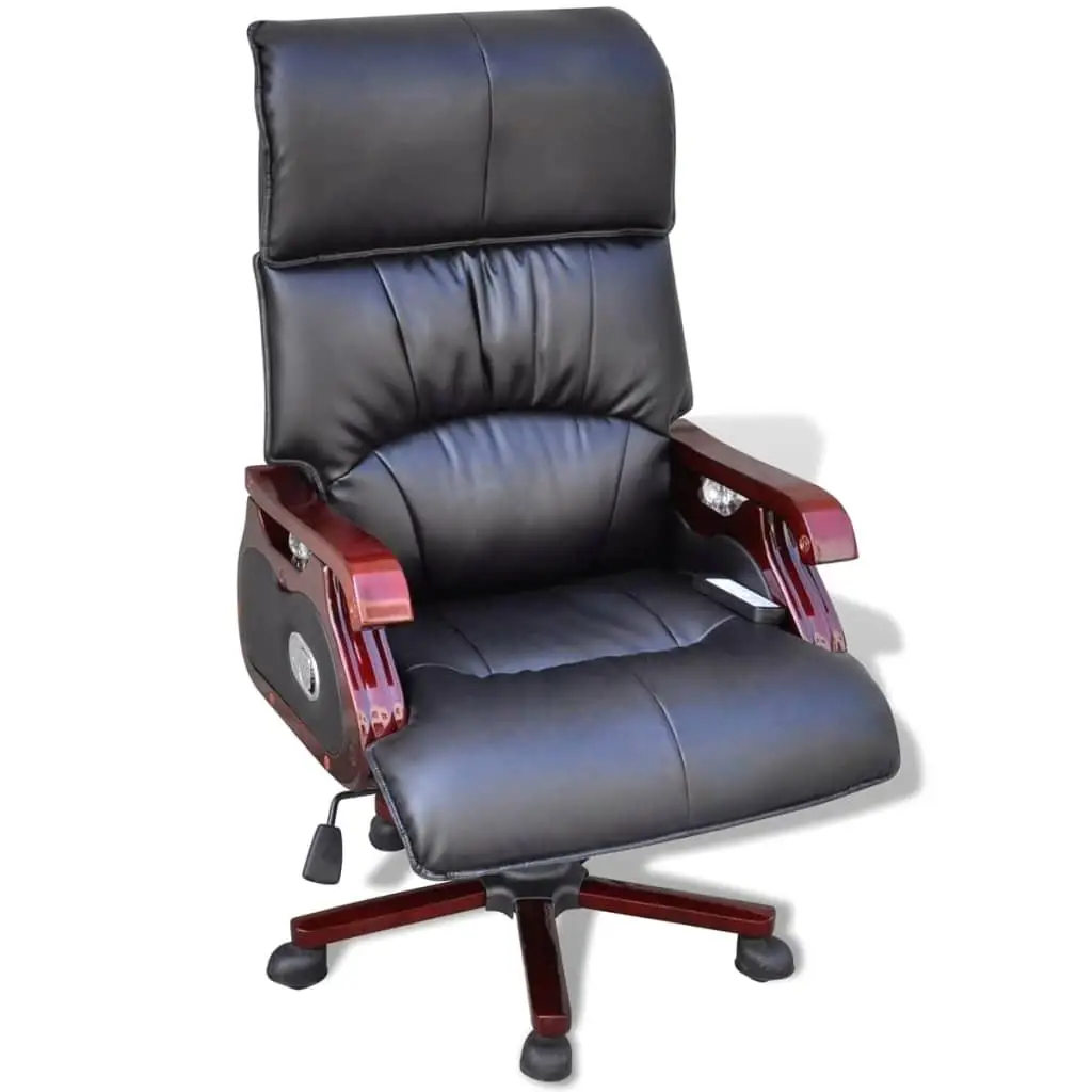 

Black Real Leather Adjustable Office Chair with Massage Function - Ergonomic Comfort for Home & Work