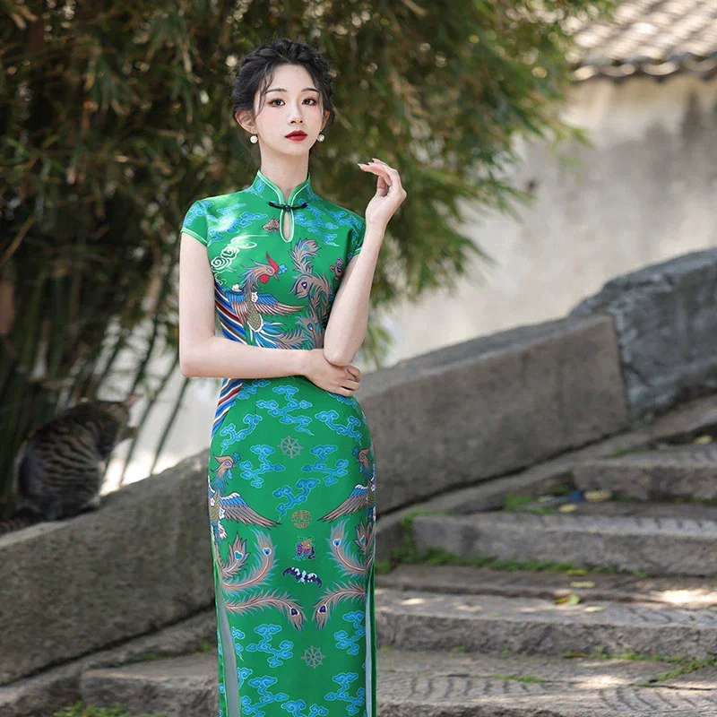 

Элегантное женское платье Ципао в китайском традиционном стиле Феникс Cheongsam, новое улучшенное женское платье Ципао с воротником-стойкой и принтом