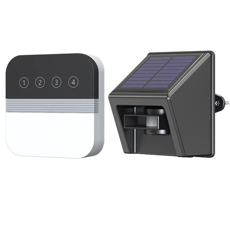 Solar Driveway Alarm Infrared Detection Wireless Doorbell 4-Way Induction Area Display Doorbell Easy To Use (UK Plug)