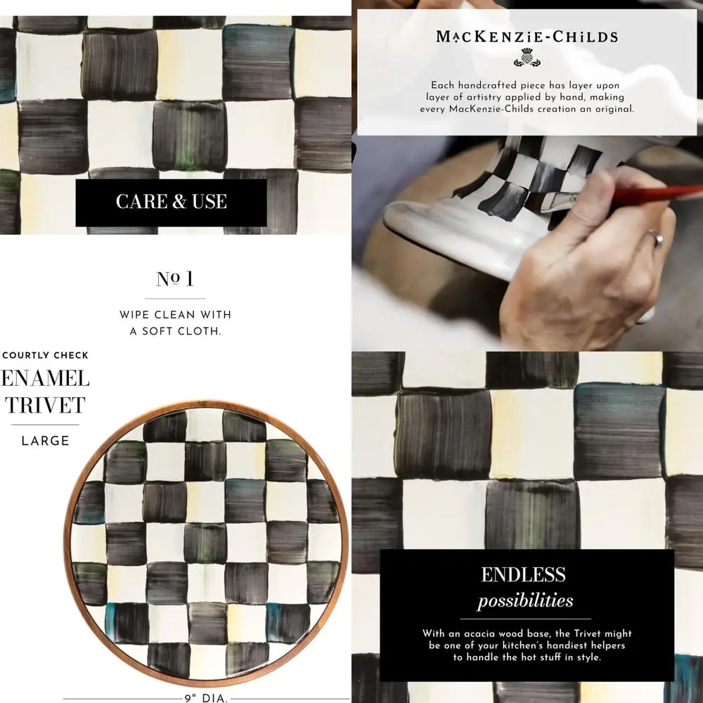 

Large Black & White Checkered Heat-Resistant Enamel Trivet for Pots and Kettles