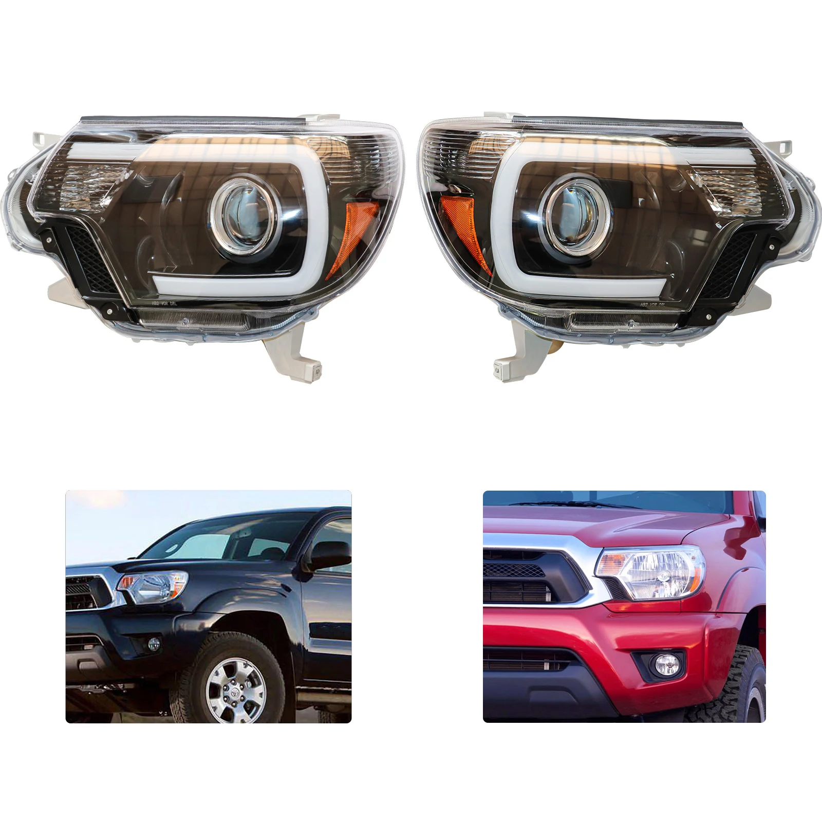 Pair For Toyota Tacoma 2012 2013 2014 2015 12V 55W Halogen Projector Headlights Front Lamps LH &RH Claer Lens