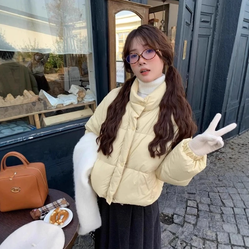 Round Neck Short Bread Cotton Jacket Women's 2025 Bread Cotton Jacket Thick Stand-up Collar Cotton Jacket in Winter Is Cute