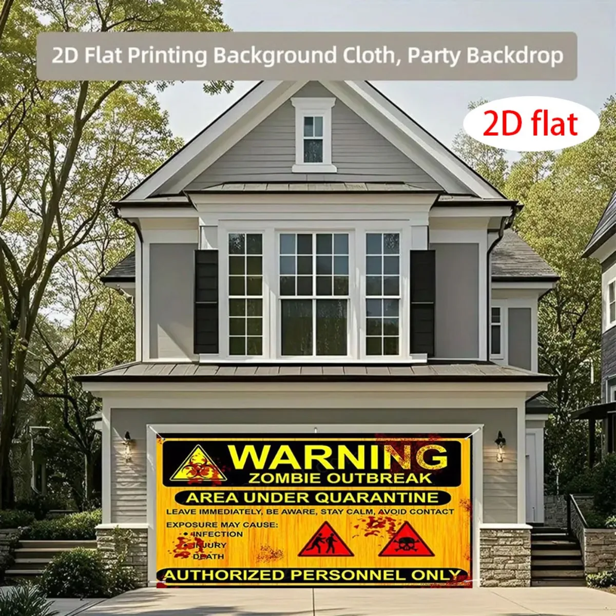 2D Flat Banner, 1 piece - Large-sized background banner for warning of the Zombie Isolation ZoneXY