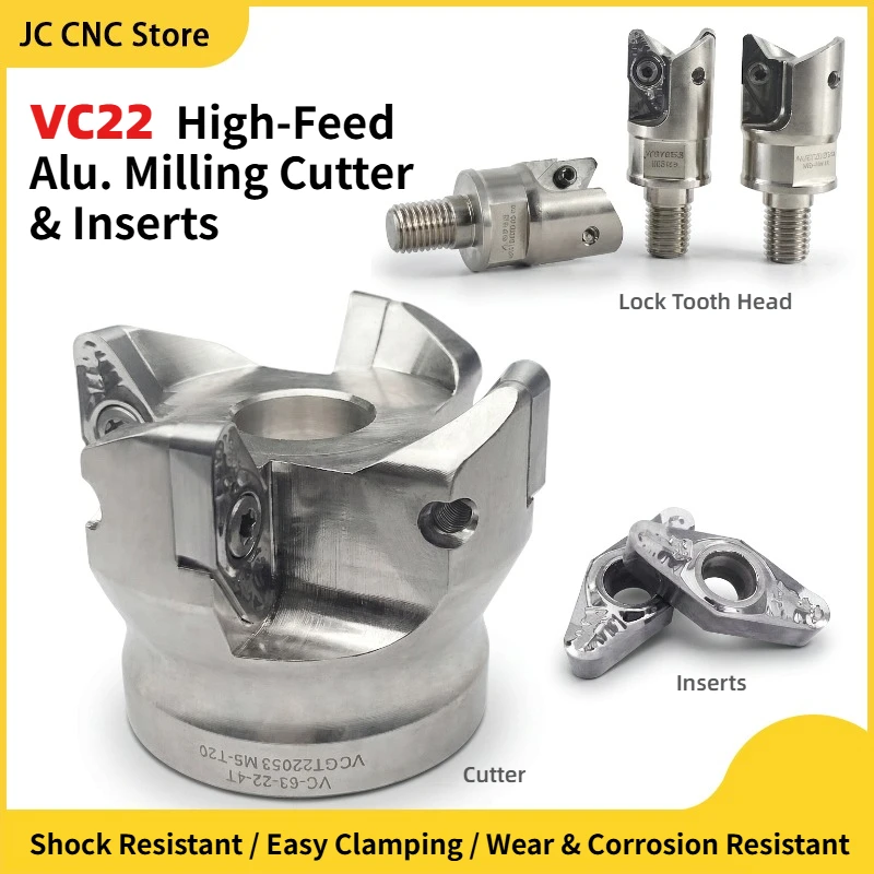 VC22 SB90 VC22 Aluminum Alloy Coarse Cutting Disc, Blade Insert VCGT220530, Matched with DK DR BT NT HSK FMB Tool Holder Bracket