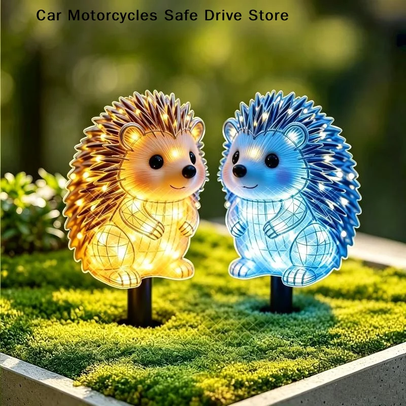 【M】1pcs 2D Flat Cute Acrylic Glow-in-the-Dark Hedgehog Garden Stake Cute Animal Yard Decoration For Garden Lawn Fence Gifts