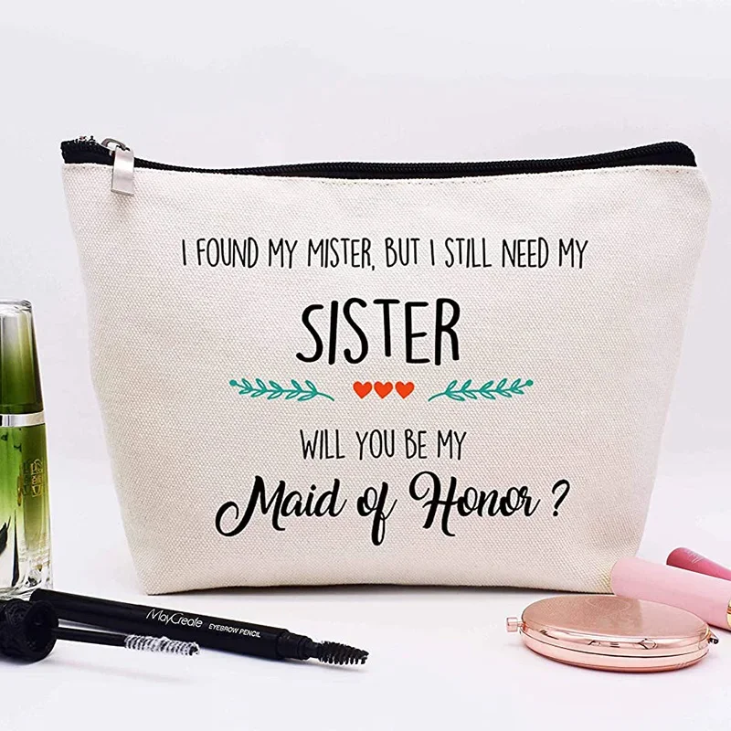 Will You Be My Maid of Honor Bridesmaid Makeup Bag Bridal Shower wedding Bachelorette Party Sister Friend Proposal Gift present