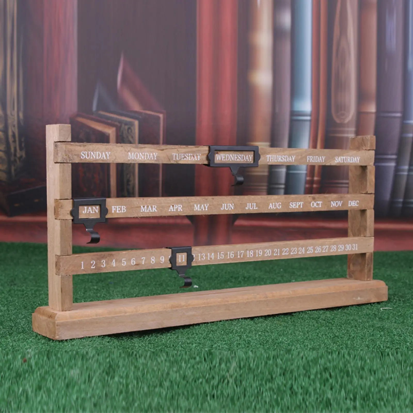 Calendario perpetuo in legno Supporto per calendario riutilizzabile per aula, scuola, hotel