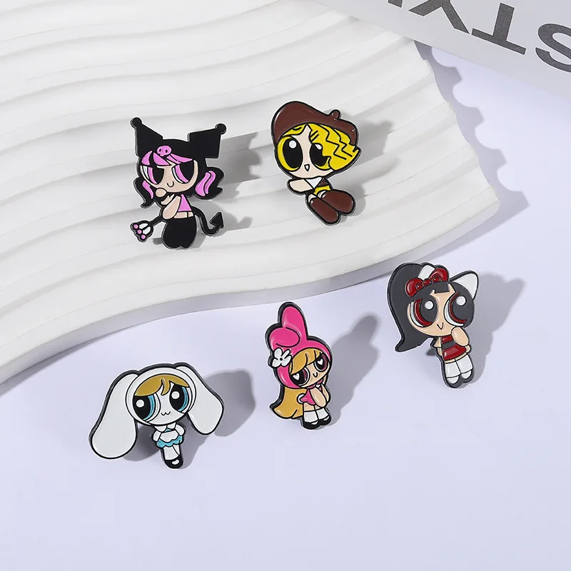 5 قطع مضحك الكرتون Powerpuff الفتيات المينا دبابيس لحقيبة الظهر بروش اكسسوارات أنيمي مجوهرات الملابس دبابيس هدية للأطفال