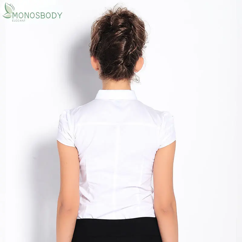 Bodycon Shirring White Bodysuits Women Short Sleeve Slim Fashion Blouses and Tops Office Lady Shirts Business Work Rompers 2023