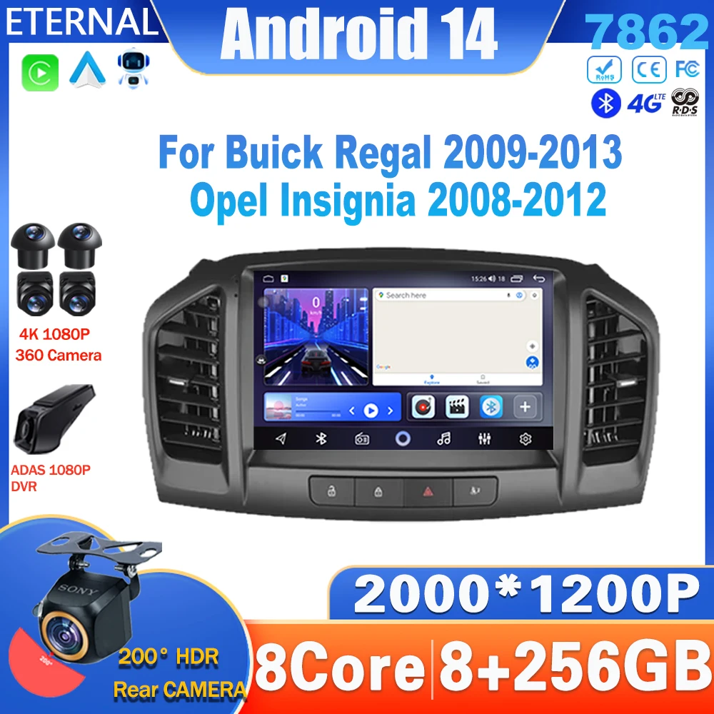 Android 14 Car Radio For Buick Regal 2009-2013 For Opel Insignia 2008-2012 Multimedia Video Player Navigation Stereo Carplay 4G