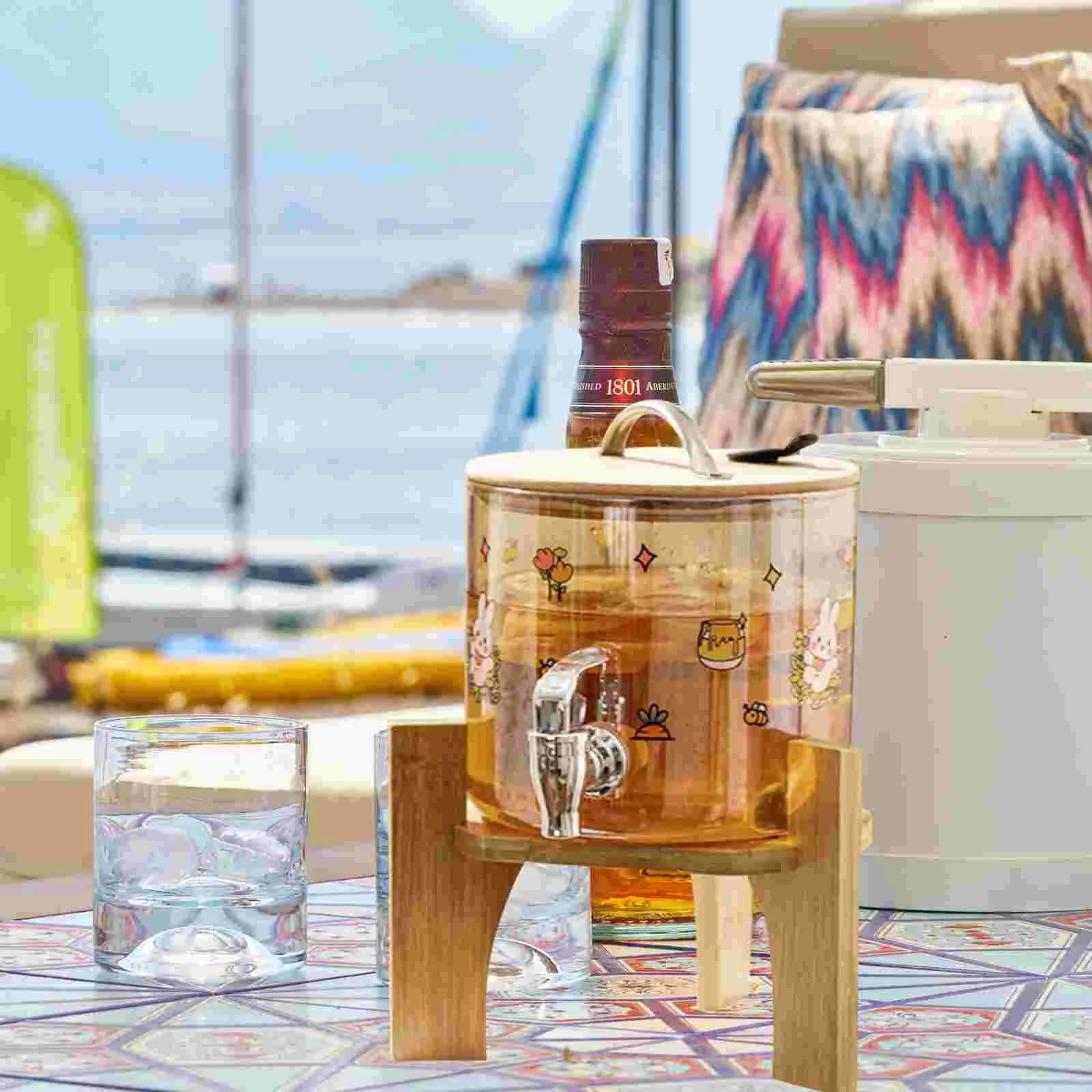 Soporte dispensador de bebidas con Base de bambú, florero de agua para bebidas, planta de tanque de peces, soportes de exhibición de bebidas de boda para interiores
